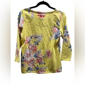 Joules Yellow floral print scoop neck pullover size 6